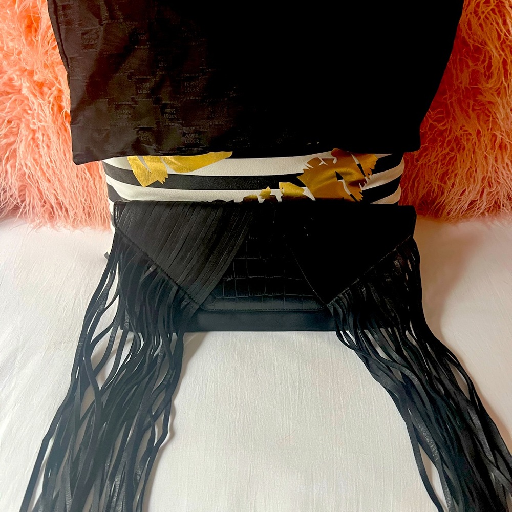 Herve Leger Fringe Leather Clutch